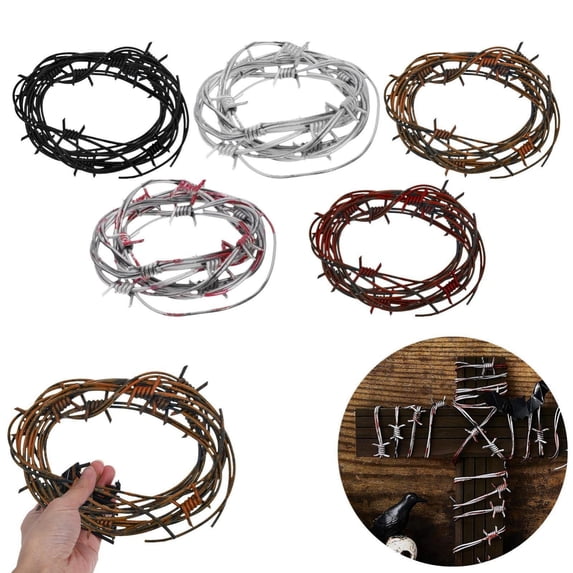 EaseDay Artificial Barbed Wire Halloween Decorations, Flexible Fake Barb Wire for Outdoor Yard Haunted House and Zombie Party Western Decor Prop, 1 Pack