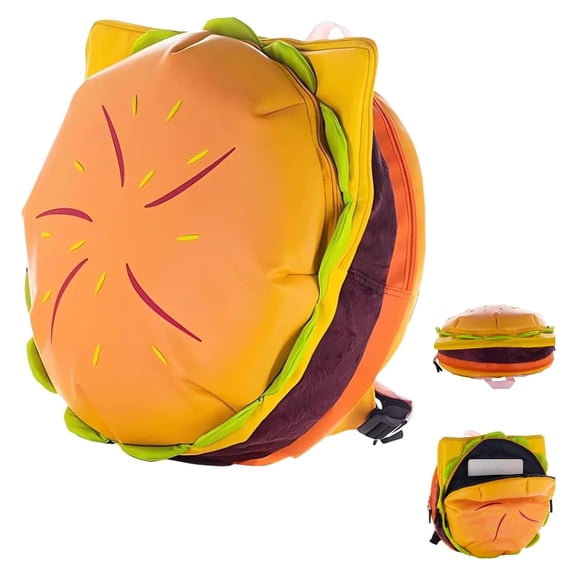EaseDay Cheeseburger Backpack, Plush Food Shaped Novelty Daypack with Multi-Compartment Storage, Funny Cartoon Style Travel Bag for Adults, 1 Count
