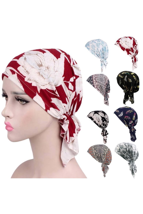 Chemo Headwear for Women, Pre-Tied Slip On Head Scarf, Soft Turban Cancer Hat, Comfortable Beanie Coverings for Hair Loss Alopecia, 1 Pack