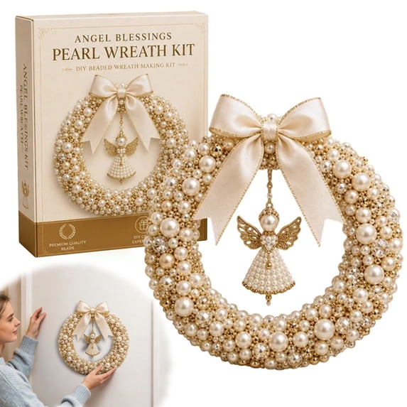 EaseDay DIY Angel Pearl Wreath Craft Kit Festive Holiday Art Set Home Porch Wall Hanging Decoration Handcrafted Gift for Adults and Families Winter Season