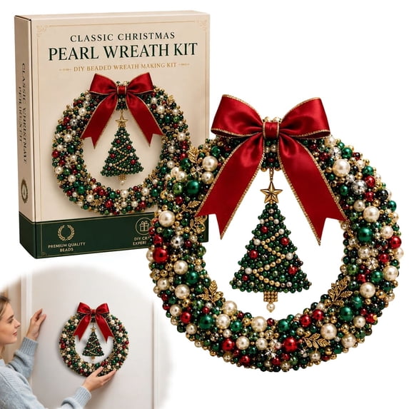 EaseDay DIY Beaded Christmas Tree Pearl Wreath Craft Kit Festive Holiday Art Set Home Porch Wall Hanging Decoration Handcrafted Gift for Adults and Families
