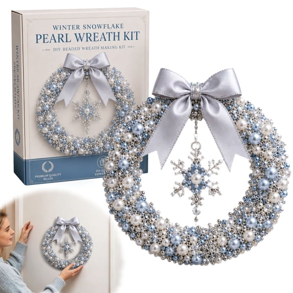 EaseDay DIY Winter Snowflake Pearl Wreath Craft Kit Festive Holiday Art Set Home Porch Wall Hanging Decoration Handcrafted Gift for Adults and Families Winter Season