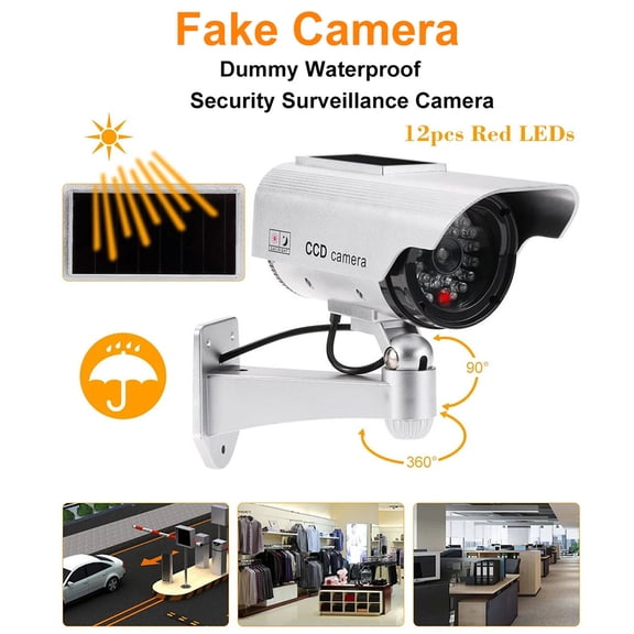 EaseDay Dummy Camera, Plastic Fake Video Surveillance with Blinking LED, Realistic Indoor Outdoor Security Decoy for Business Home Store, Silver, 1 PC