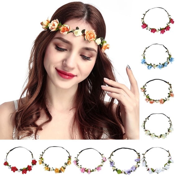 EaseDay Flower Crown Headband, Adjustable Floral Headpiece Boho Hair Garland for Bride Bridesmaid Wedding Birthday Party Festival Photography Decor, 1 Pack
