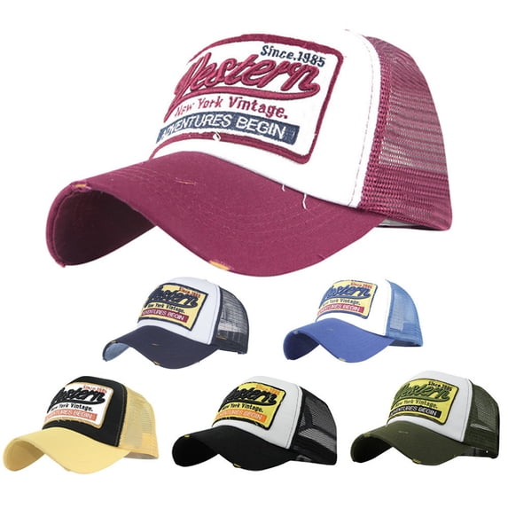 EaseDay Half Mesh Baseball Cap, Vintage Washed Denim Trucker Cap with Embroidery Western Cotton Sun Hat, Adjustable Unisex Outdoor Travel Visor, 1 Pack