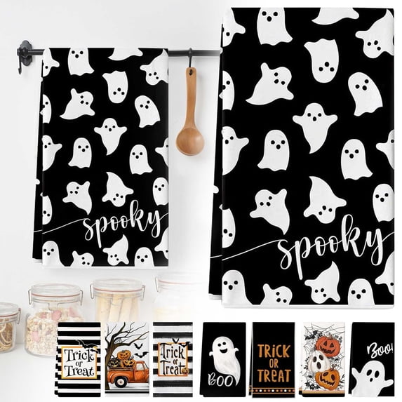 EaseDay Halloween Kitchen Towels Spooky Dish Towels for Kitchen Drying Absorbent Hand Towels Decorative Dishcloths Accent for Autumn Home Holiday Cooking