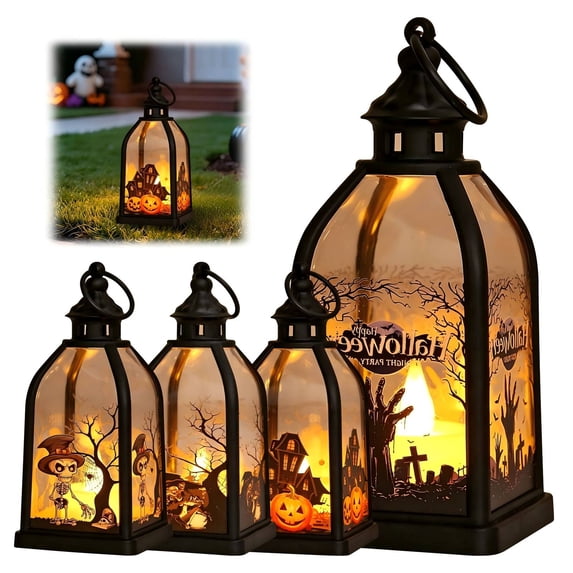EaseDay Halloween Lanterns Decor Spooky Light up Pumpkin Lantern for Outdoor Porch Table Decor Decorative Vintage Hanging Lantern Light for Halloween Decoration