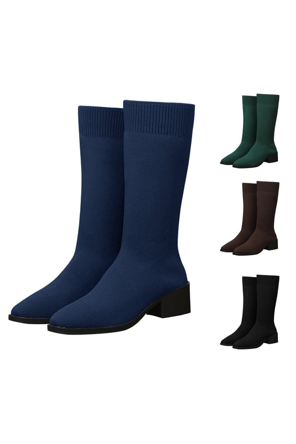 Knee-High Boots for Women Stretch Fabric Sock Boots Low Heel Dress Boots Women's Fashion Shoes for Fall Winter Casual Outfits