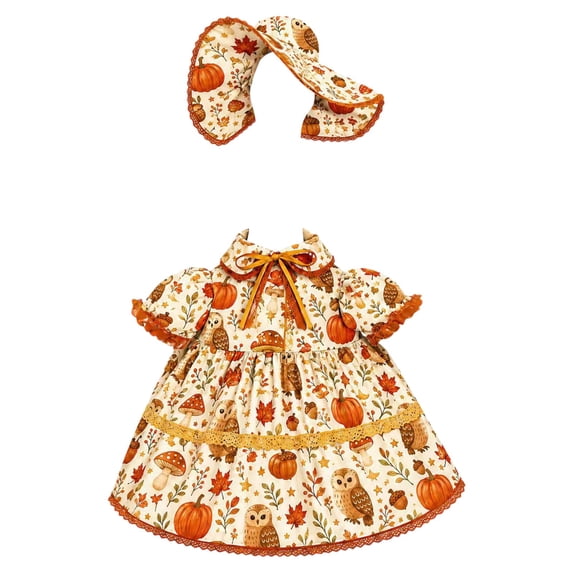 EaseDay Porch Goose Outfits Fall Pumpkin Dress Halloween Clothes for 23 Inch Yard Goose Decorations with a Matching Bow Included Seasonal Two Piece Set