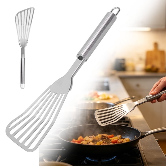 CoreLiving Fish Spatula, Premium Stainless Steel Metal Turner with Thin Slotted Blade for Precise Flipping, Frying, Grilling and Cooking, 1 Piece
