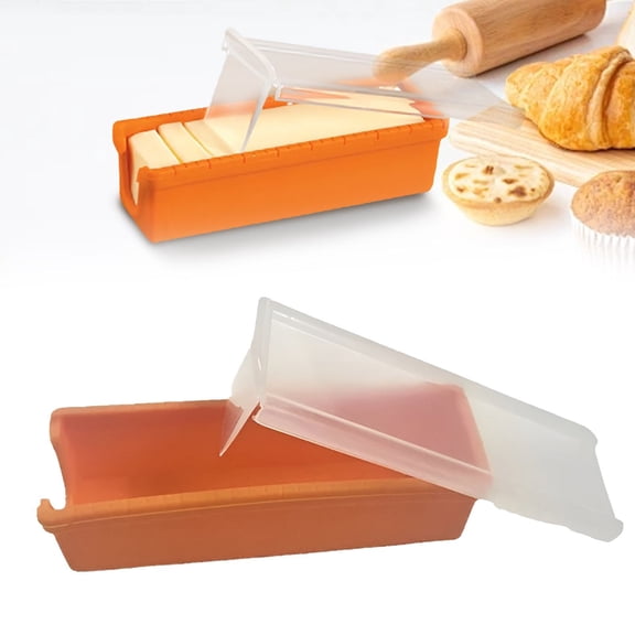 EaseDay Silicone Butter Dish with Lid and Slicer, Microwave Safe Butter Keeper and Freshness Container for Countertop, Built-in Cutter Blade, Orange, 1 Pack