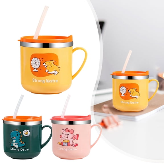 EaseDay Stainless Steel Cartoon Mug 250ml Insulated Water Cup with Lid and Straw for Daily Hydration Travel Coffee Mug for Home and Office Use