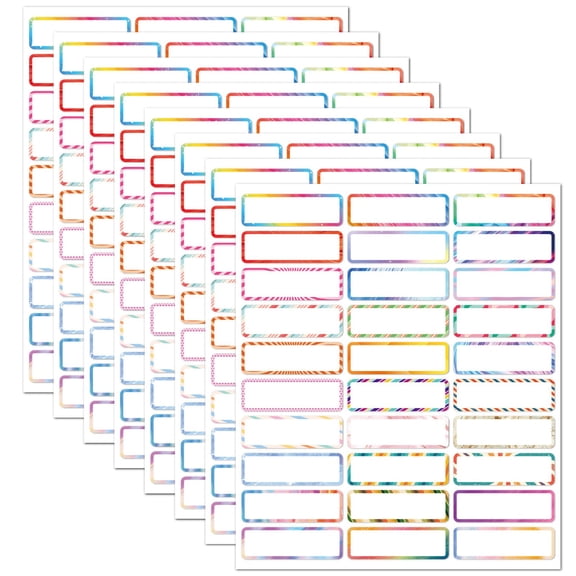 EaseDay Waterproof Write-On Vinyl Label Stickers, Colorful Blank Pre-Cut Adhesive Tags for Water Bottles, Storage Bins and Home Organization, 10 Sheets
