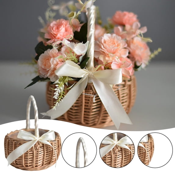 EaseDay Wicker Rattan Flower Girl Basket, Hand Woven Small Floral Basket with Handle for Wedding Ceremony and Home Decor, Rustic Candy Storage, 1 Count