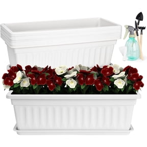 EaseDay Window Planter Box, 17 Inch Rectangular Planters for Outdoor Plants with Drainage Holes and Trays, Plastic Flower Boxes for Windowsill, 1 Pack