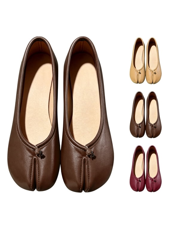 Women's Casual Flats Tabi Ballet Shoes Soft Faux Leather Upper Round Toe Split Design Lightweight Slip On Flat Shoes for Women Everyday Fashion