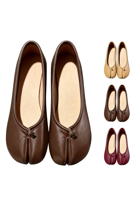 Women's Flats Mary Jane Shoes Soft Leather Ballet Flats Slip On Round Toe Tabi Style Shoes Elegant Casual Walking Shoes for Work and Daily Outings