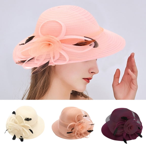 EaseDay Women's Kentucky Derby Hat, Vintage Organza Fascinator for Tea Party, Wide Brim Fancy Church Hat, Elegant Wedding Headwear, Floral Summer Cap