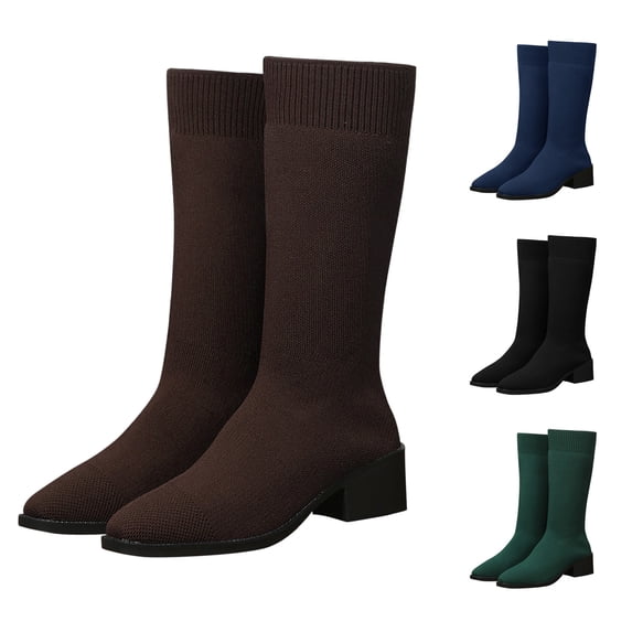EaseDay Women's Knee High Boots Stretch Sock Style Tall Boots Low Block Heel Comfortable Boots for Women Fashion Fall Winter Shoes
