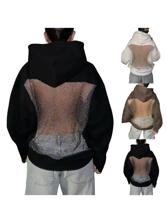 Womens Mesh Hoodie Fishnet Top Hollow Out Lightweight Crochet Pullover Long Sleeve Casual Y2K Streetwear Zip Up Hoodie Women Plus Size Friendly