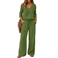 thumbnail image 1 of EaseDay Womens Summer Sets Soft 3/4 Sleeve V Neck Top Wide Leg Lounge Pants Loose Casual Matching Outfits with Pockets and Elastic Waist Army Green, 1 of 8