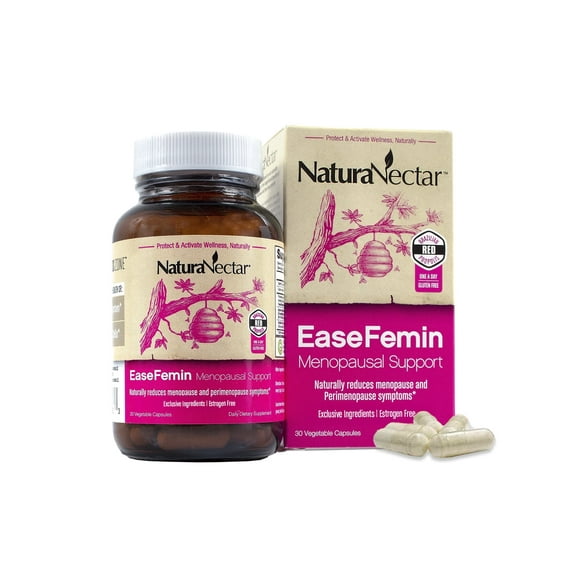 NaturaNectar EaseFemin Menopause Support Supplement for Hot Flashes *, Night Sweats * and Irritability * Relief, 30 Capsules