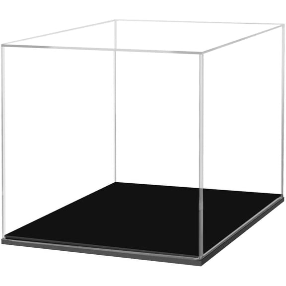 Easeen 10" Clear Acrylic Display Box w/ Black Base for Collectibles, Retail, Dust Cover, Riser - No Assembly