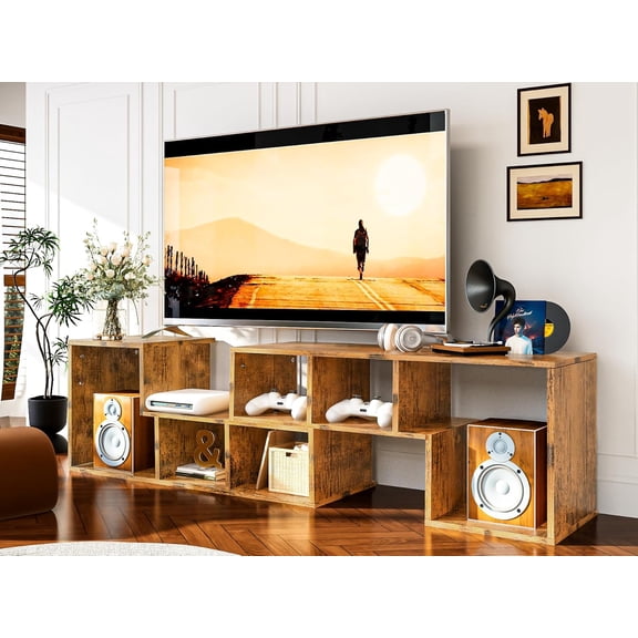 Easeen 2-Shelf Cube Bookshelf L-Shaped TV Stand, Modern Entertainment Center with Open Storage for Living Room, Bedroom, Rustic Brown