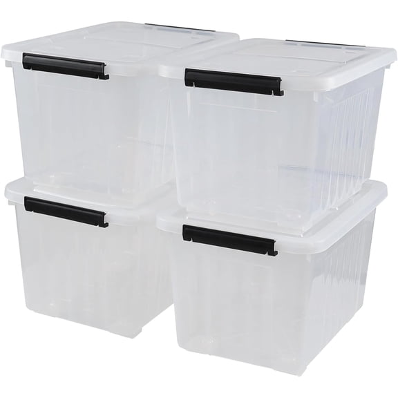 Easeen 4-Pack 32 Quart Clear Plastic Storage Bins with Wheels & Latching Lids, Stackable Containers