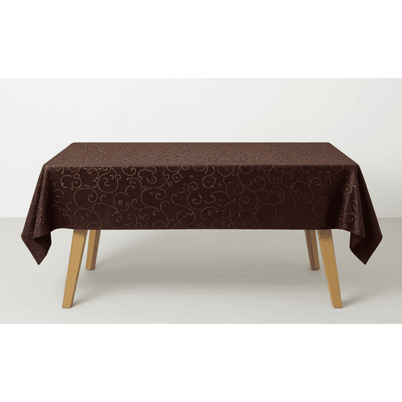 Easeen 60x84" Brown Jacquard Waterproof Tablecloth, Elegant Damask Branch Scroll, Liquid Repellent & Stain Resistant, Premium Microfiber Polyester