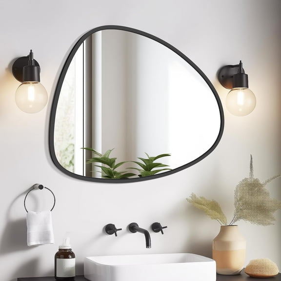 Easeen Asymmetrical Irregular Wall Mirror for Bedroom, Living Room, Entryway, Mid-Century Modern Decor, 25"H x 20"W, Black