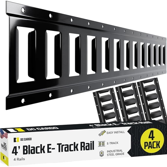 Easeen E Track Tie Down Rail Kit 4' (4 Pack) for Garages, Vans, Trailers, Motorcycle, ATV - Black Powder-Coat - Secure Cargo & Heavy Loads Up to 2,000 lbs