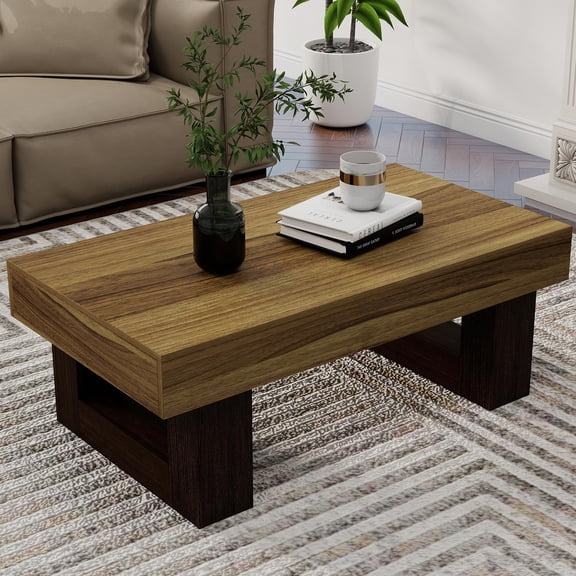 Easeen Farmhouse Coffee Table, 42" Rustic Brown Wood, Modern Rectangular Accent Center Table w/Storage for Living Room