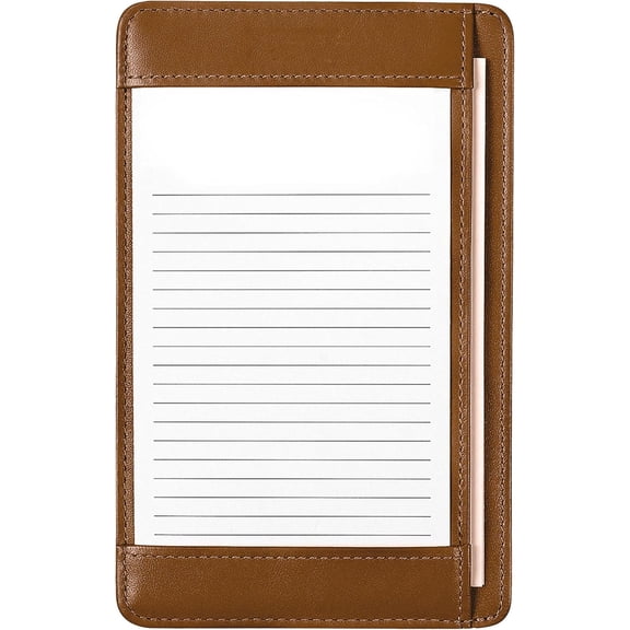 Easeen Leather Pocket Briefcase, 3x5 Index Card Holder & Notepad Organizer, Saddle