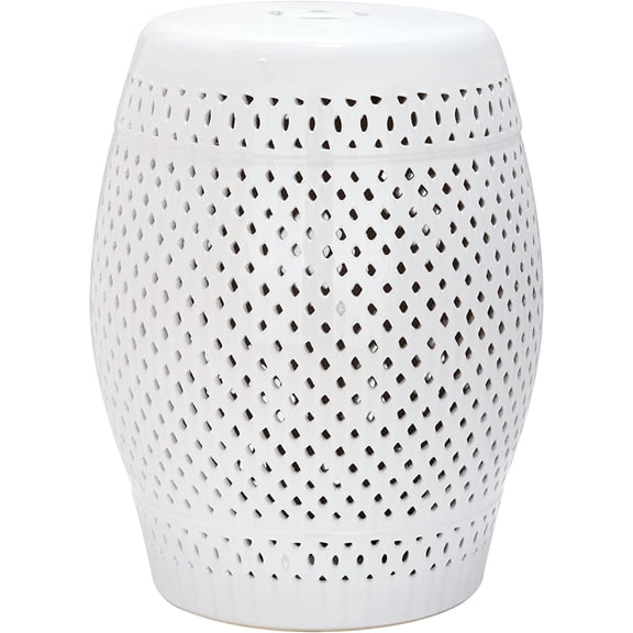 Easeen White Diamond Ceramic Garden Stool, 18.5" Tall, Indoor/Outdoor Accent Table