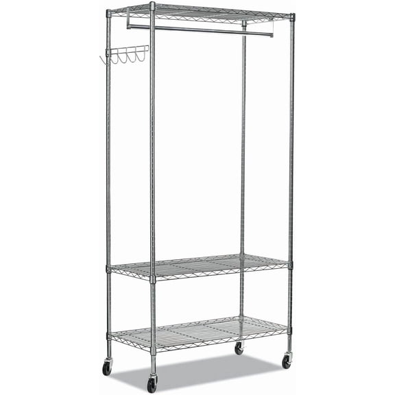 Easeen Wire Garment Rack, 48"x18"x75", 40 Garments, 3 Shelves, Silver, No Tools