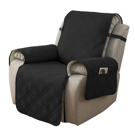 Lavish Cover 100% Waterproof Recliner Chair Cover, 1 Piece Non-Slip Recliner Chair Slipcovers, Washable Furniture Protector with Pockets & Elastic Straps for Kids Pets, 28 inch, Black