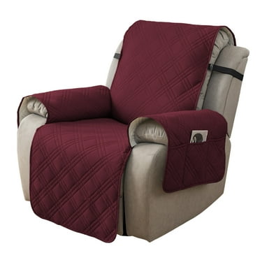 Lavish Cover 100% Waterproof Recliner Chair Cover, 1 Piece Non-Slip Recliner Chair Slipcovers, Washable Furniture Protector with Pockets & Elastic Straps for Kids Pets, 28 inch, Wine Red