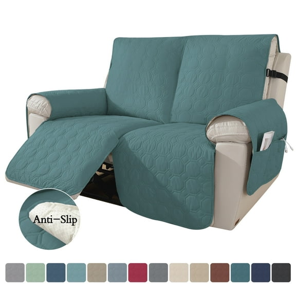 Lavish Cover 100% Waterproof Recliner Loveseat Cover, 2 Pieces Non-Slip Recliner Couch Slipcovers, Washable Furniture Protector with Pockets & Elastic Straps for Kids Pets, 2 Seaters, Water Blue