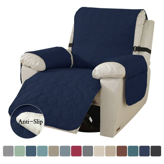 Lavish Cover 100% Waterproof Recliner Chair Cover, 1 Piece Non-Slip Recliner Chair Slipcovers, Washable Furniture Protector with Pockets & Elastic Straps for Kids Pets, 28 inch, Navy Blue