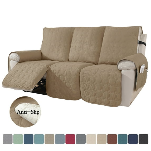 Lavish Cover 100% Waterproof Recliner Sofa Cover, 3 Pieces Non-Slip Recliner Couch Slipcovers, Washable Furniture Protector with Pockets & Elastic Straps for Kids Pets, 3 Seaters, Khaki
