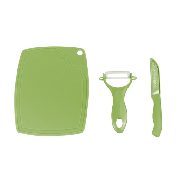 Easeky 3-Piece Ceramic Knife & Peeler Set with Mini Cutting Board, Colorful Fruit Vegetable Prep Tools, Rust-Free Blade, Lightweight Kitchen Gadget for Travel Dorm Camping