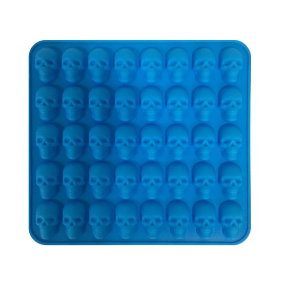 Easeky 40 Cavity Skullss Candy Mould 6.3X6.7 Inches Silicone 3D Mini Skulls Mold, Non Stick Food Grade Flexible Baking Pan, Easy Release for Halloween Christmas Party , 1X3D Skull Candy Mold (Blue)