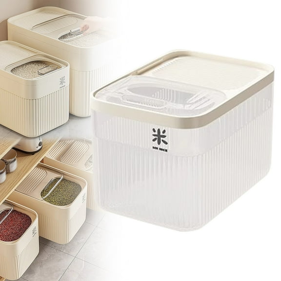 Easeky Airtight Pet Food Storage Container with Measuring Cup, 30 Lb Capacity Dog Cat Rice Bin, Cream Kitchen Pantry Cereal Flour Organizer, A Household Rice Bucket And A Pet Food Storage Bucket