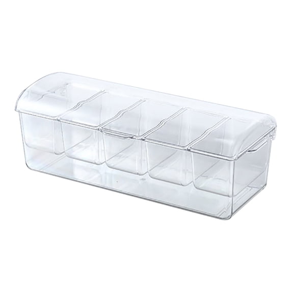 Easeky Bar Serving Tray with Lid, 5 Compartment Ice Tray for Fruit, Garnish, And Snacks, Clear Plastic, Perfect for Parties And Entertaining, 1X Five-Grid Fresh-Keeping Box