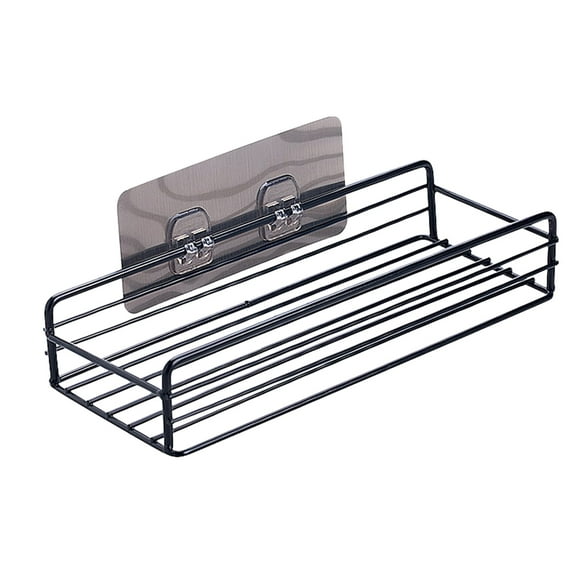 Easeky Floating Shelves with Hooks, Wrought Iron Wall Mounted Storage Basket, Metal Shelf for Entrance, Bedroom, Living Room, Key Holder, No Drill Installation, 1X Wrought Iron Bathroom Shelf