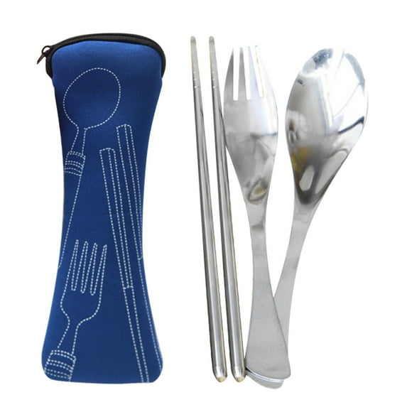 Easeky Portable Cutlery Set 3Pcs Stainless Steel Knife Fork Spoon Family Travel Camping Cutlery, Reusable Flatware with Washable Cloth Bag, Eco-Friendly Outdoor & Office Utensil Kit