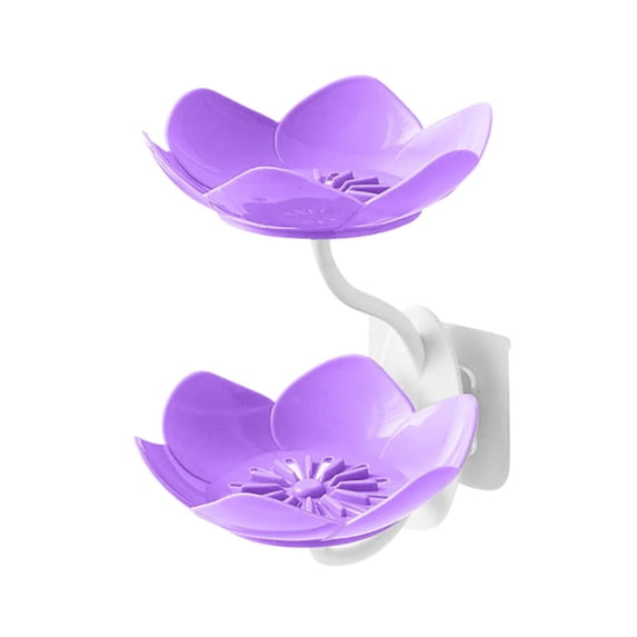 Easeky Wall Mounted Drain Soap Box, Double Layer Flower Shaped Soap Tray, Removable Soap Dish, Non-Slip Storage, Self-Adhesive Bathroom Accessories, Elegant Flower Design