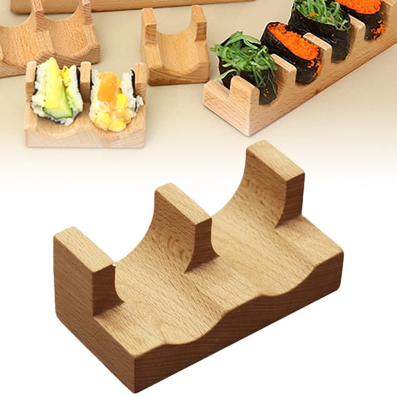 Easeky Wooden Sushi Hand Roll Boat Holder, 4-Slot Temaki Display Stand for Kitchen Restaurant Party, Rustic Decorative Serving Platter, A Sushi Tray