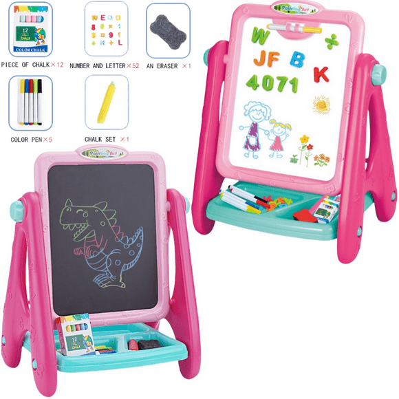 WYAJU Adjustable Plastic Tabletop Easel for Kids Art Easel with Chalkboard, Whiteboard, Painting Accessories for Girls Boys